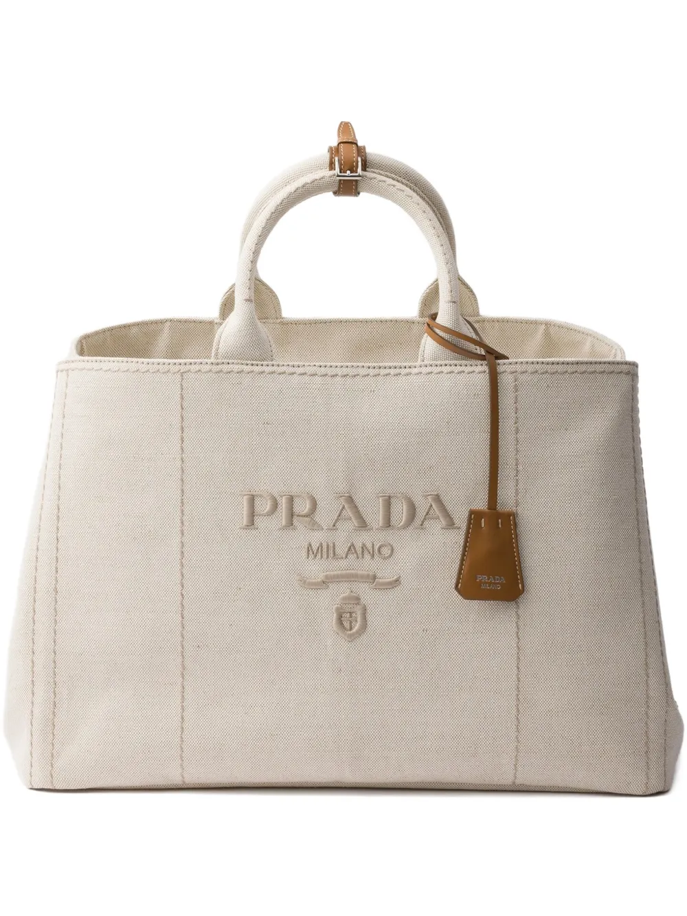 Prada Shopper met geborduurd logo Beige
