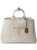 Prada logo-embroidered tote bag - Neutrals