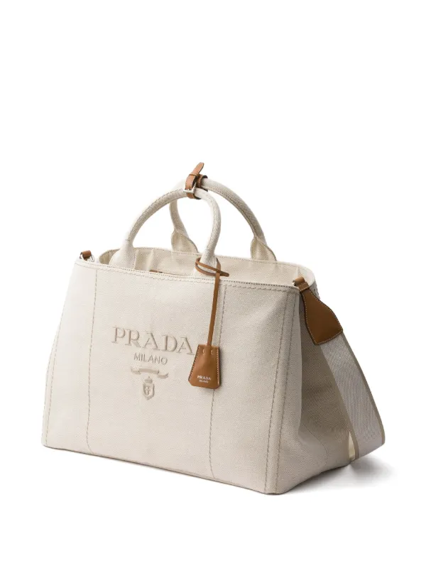 トートバッグ PRADA LOGO TOTE BAG Prada Logo Jacquard Tote Bag Black Leather Nylon ref.2292960