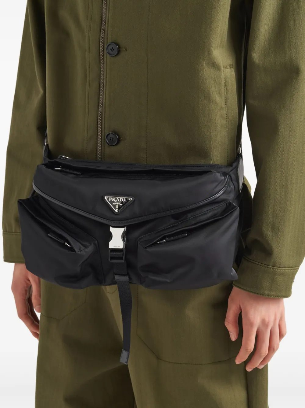 Prada Re-Nylon heuptas met meerdere zakken Zwart