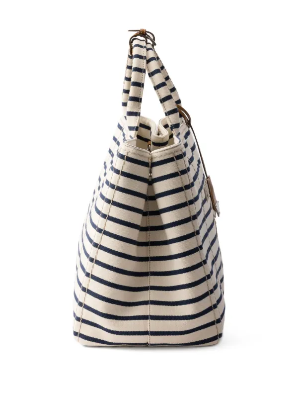 Prada Canapa Striped Canvas Tote Bag | White | FARFETCH