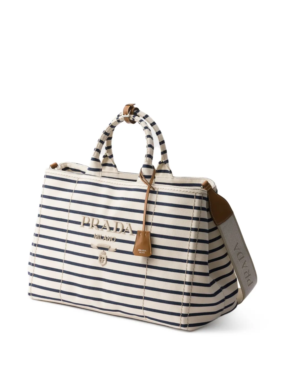 Prada Canapa gestreepte canvas shopper Wit