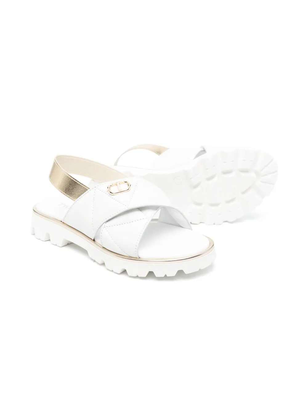 TWINSET Kids logo-plaque sandals White