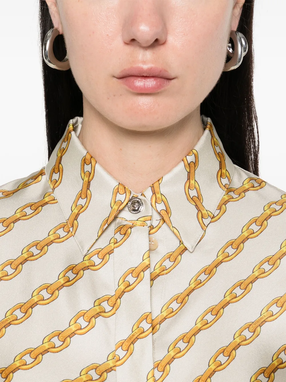 Versace Oblique blousejurk met kettingprint Beige