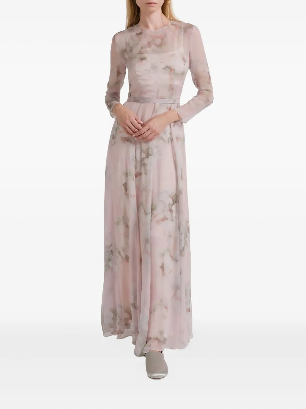 Alberta Ferretti floral-print belted maxi dress - Roze
