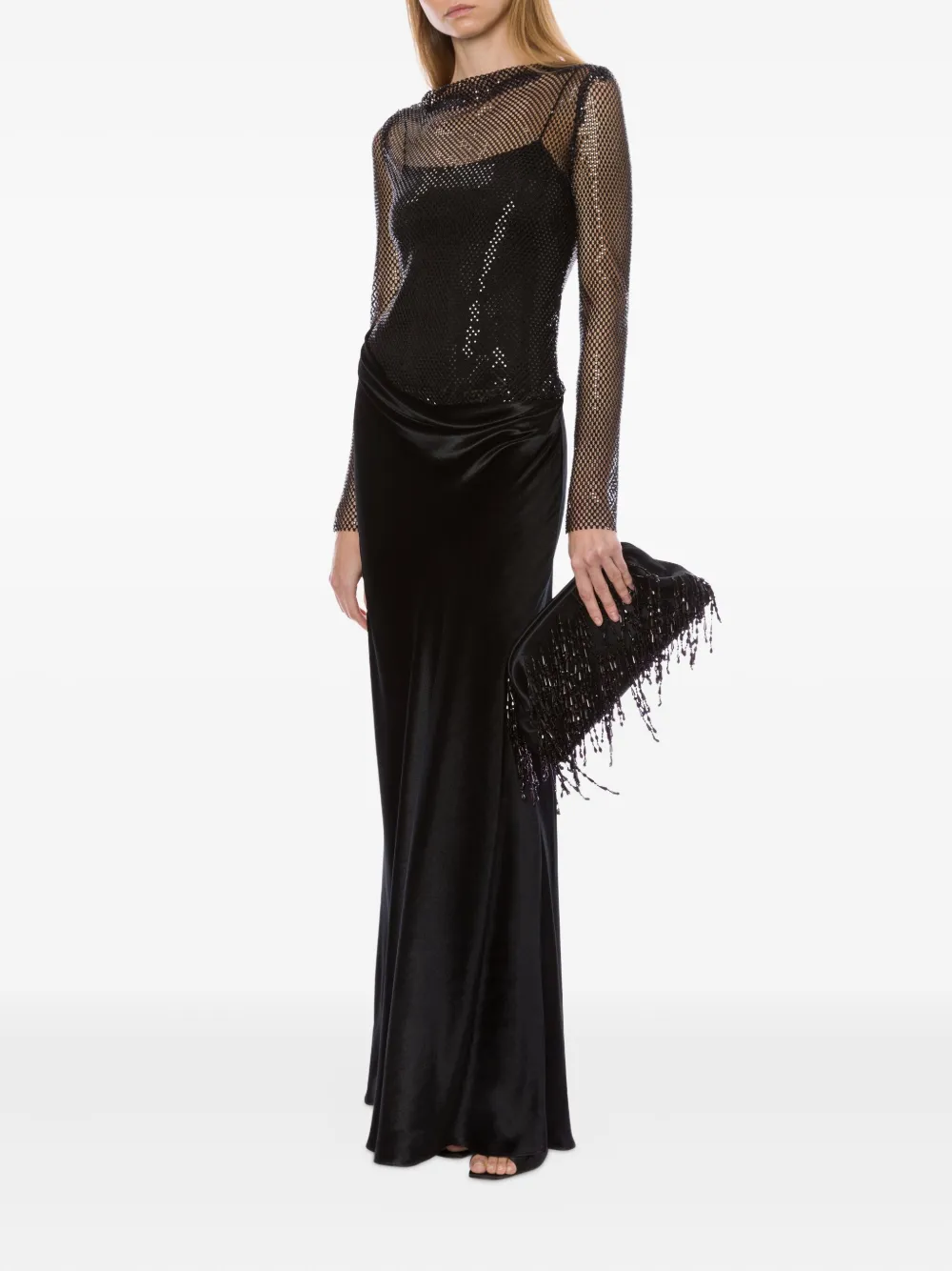 Alberta Ferretti Mesh-overlay Dress In Black