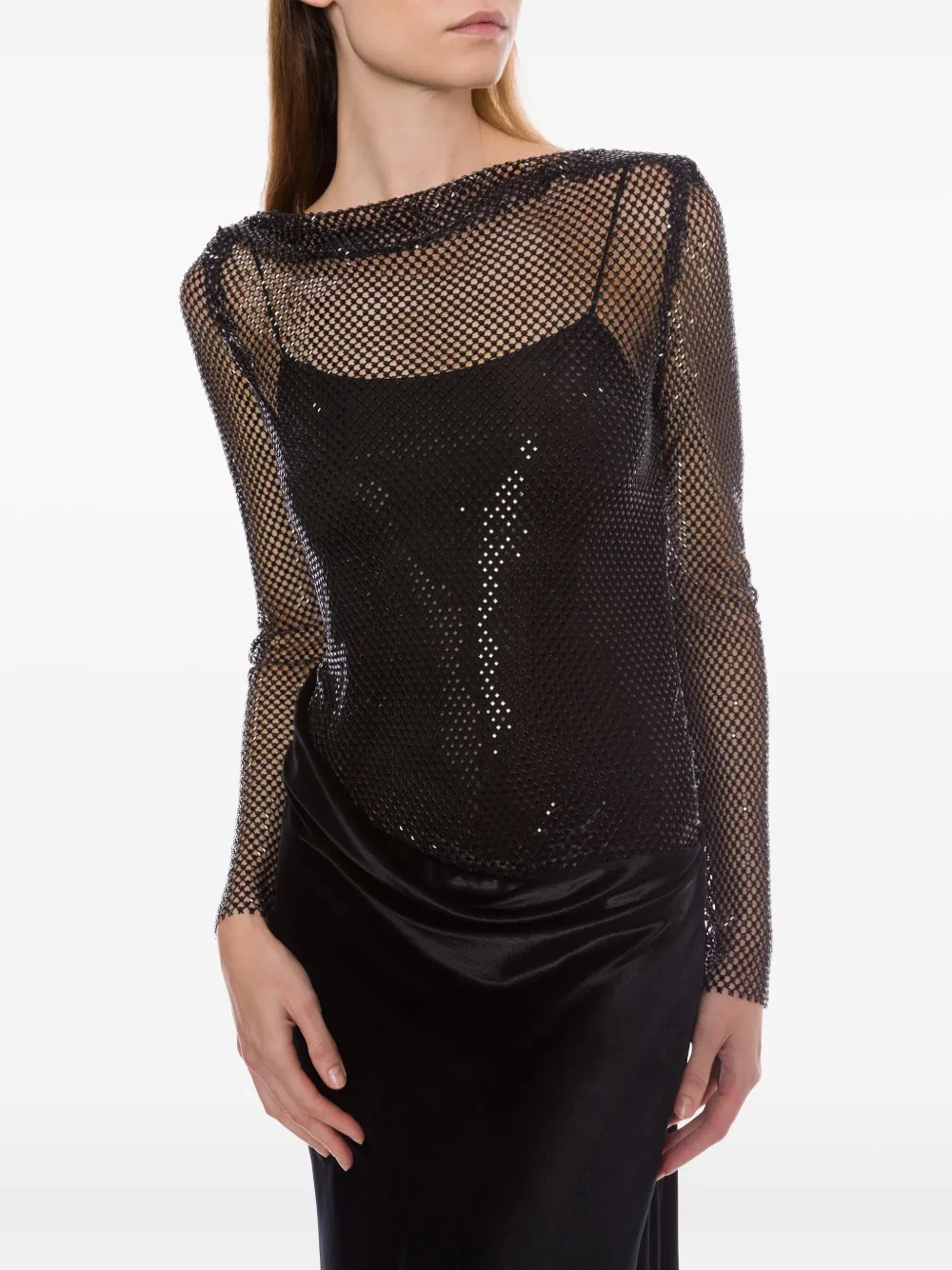 Alberta Ferretti Mesh-overlay Dress In Black