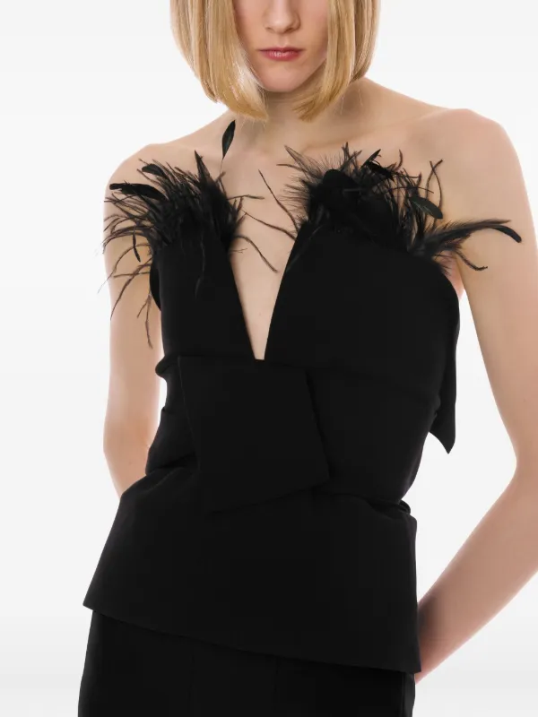 Alberta Ferretti feather-trimmed Top | Black | FARFETCH
