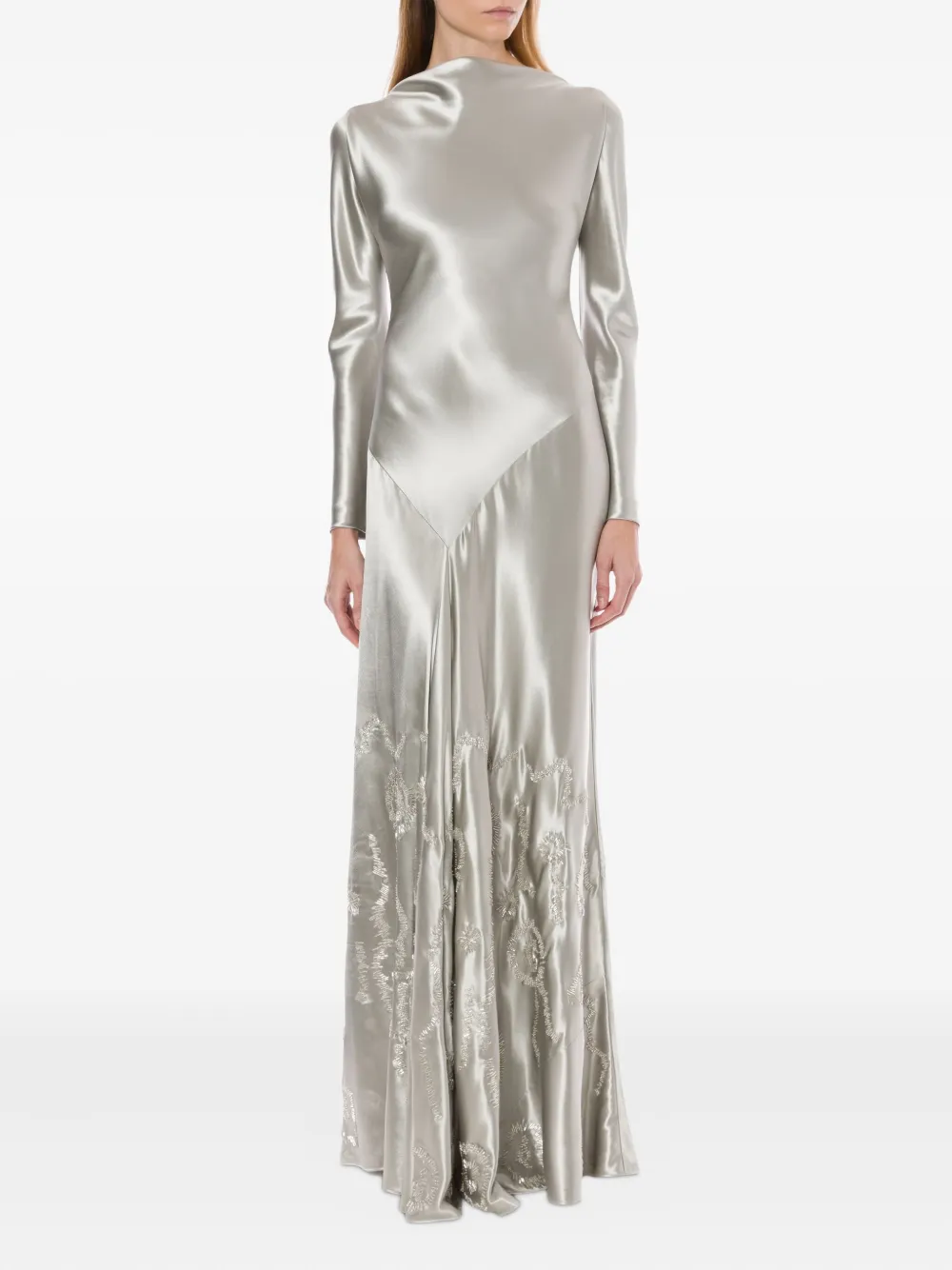 Alberta Ferretti Satijnen maxi-jurk Zilver