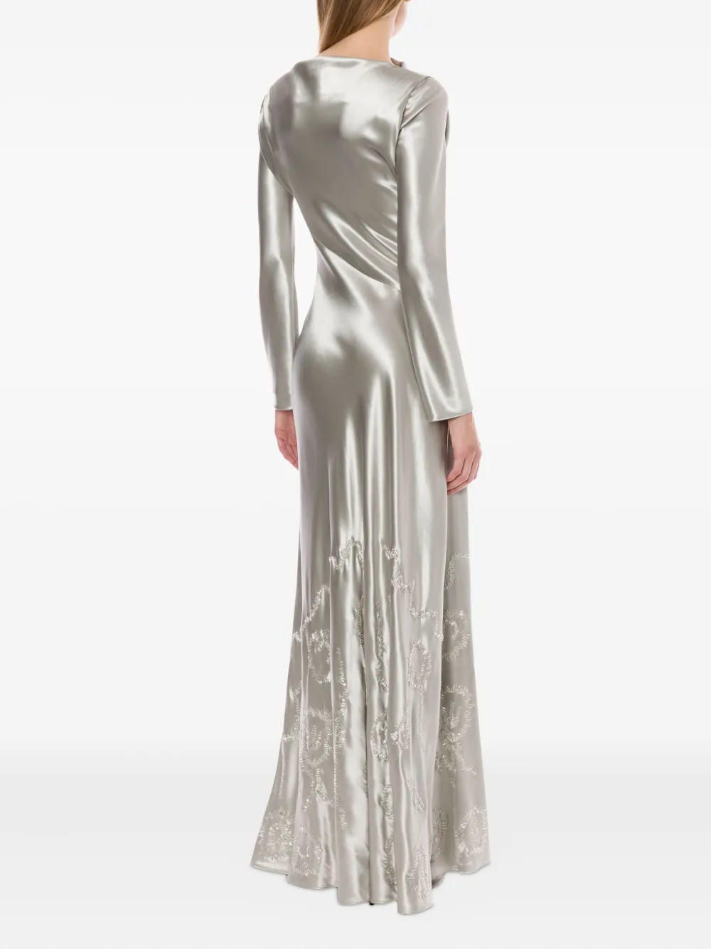 Alberta Ferretti Satijnen maxi-jurk Zilver