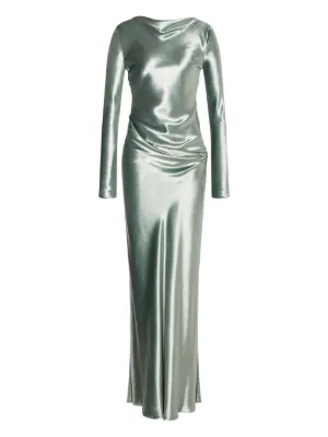 silver satin long sleeve dress Iris Long Sleeve Satin Maxi Dress / Frosted Blue | MESHKI