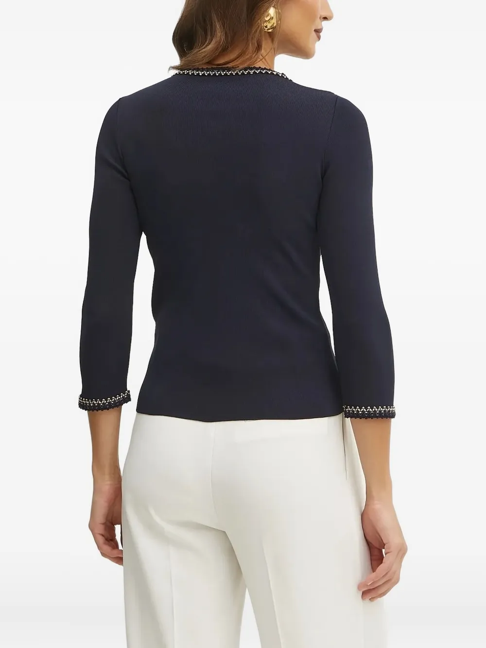 LUISA SPAGNOLI embellished-collar quarter-sleeve T-shirt Blauw