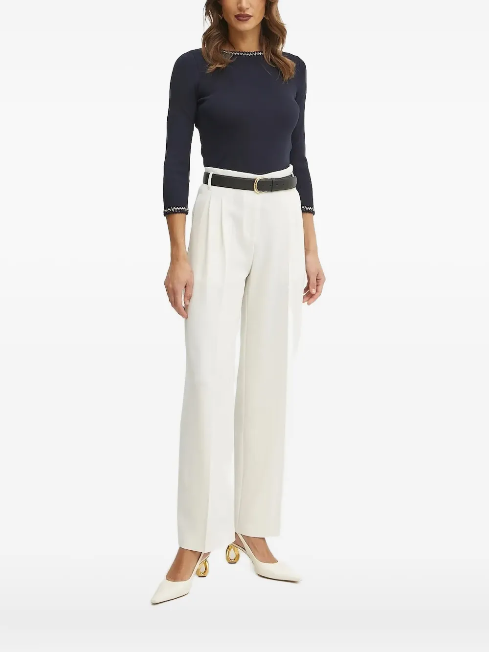 LUISA SPAGNOLI embellished-collar quarter-sleeve T-shirt Blauw