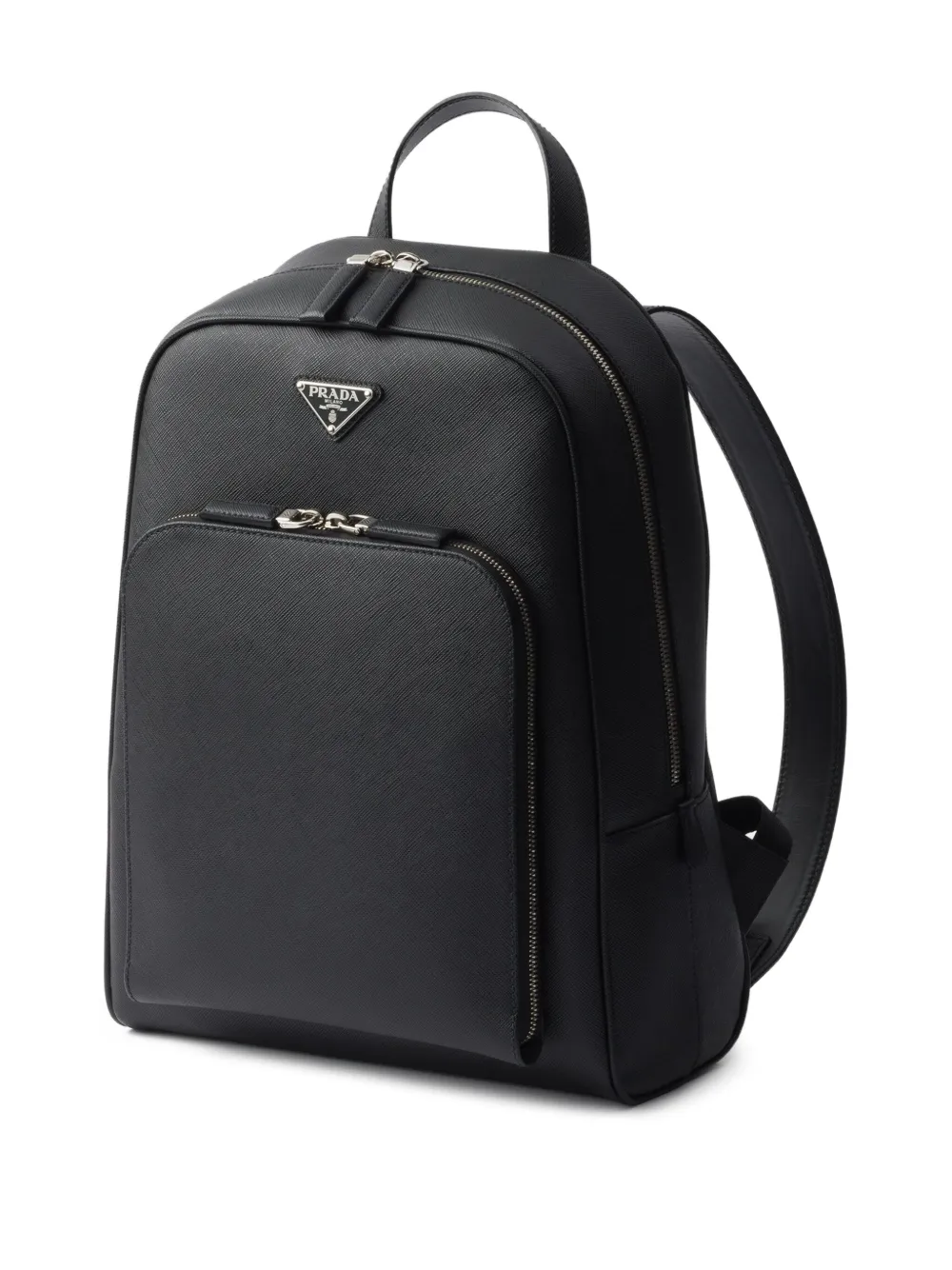 Prada Structured Leather Backpack With Logo Zipper Closure