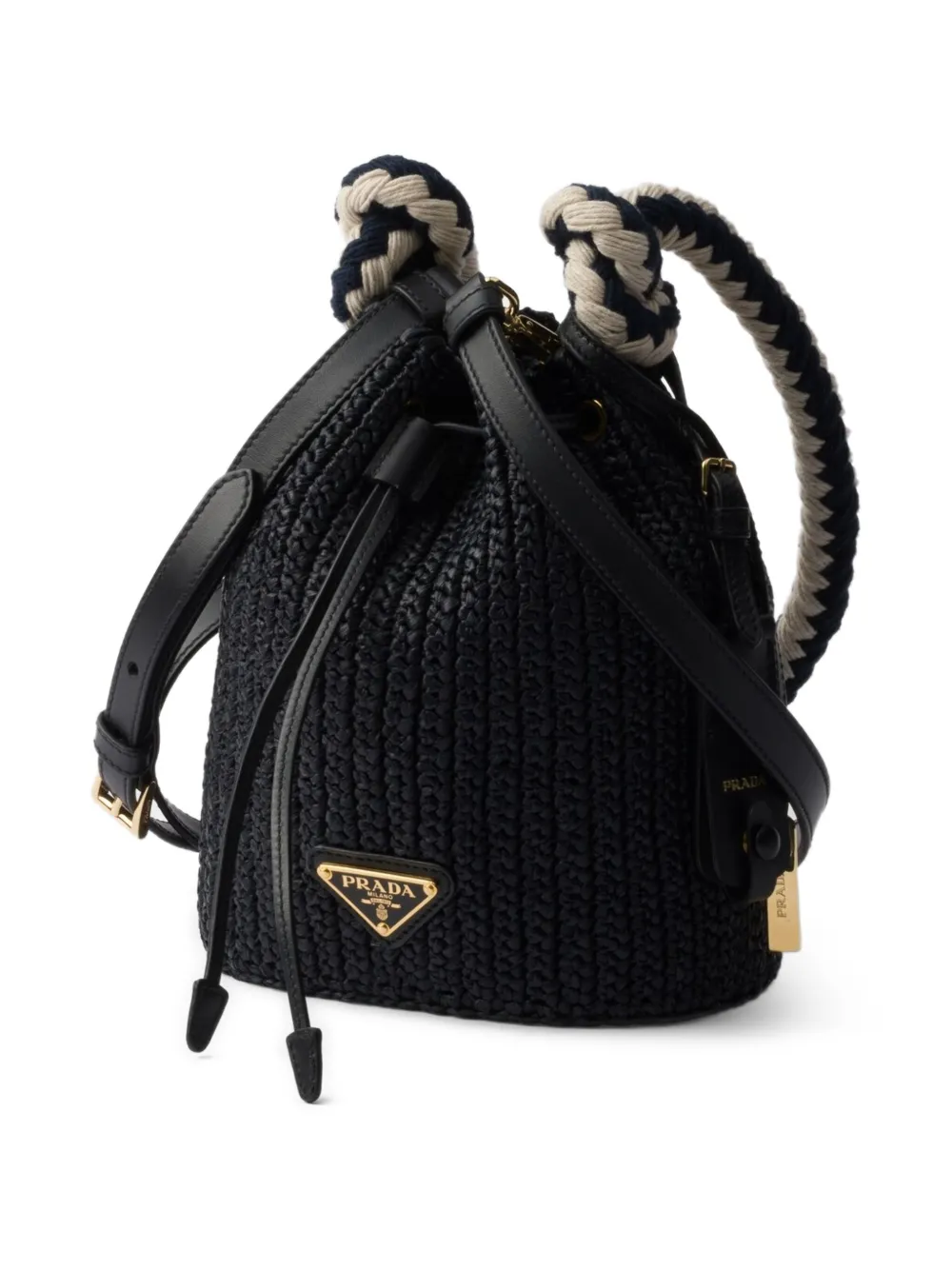 Prada Geweven bucket-tas met trekkoord Zwart