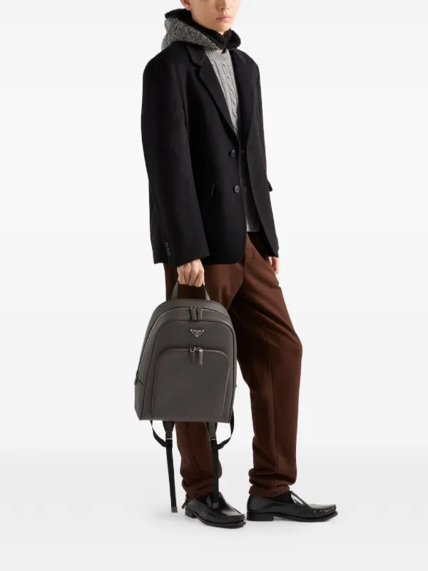 Prada Mochila De Couro | Cinza | FARFETCH BR