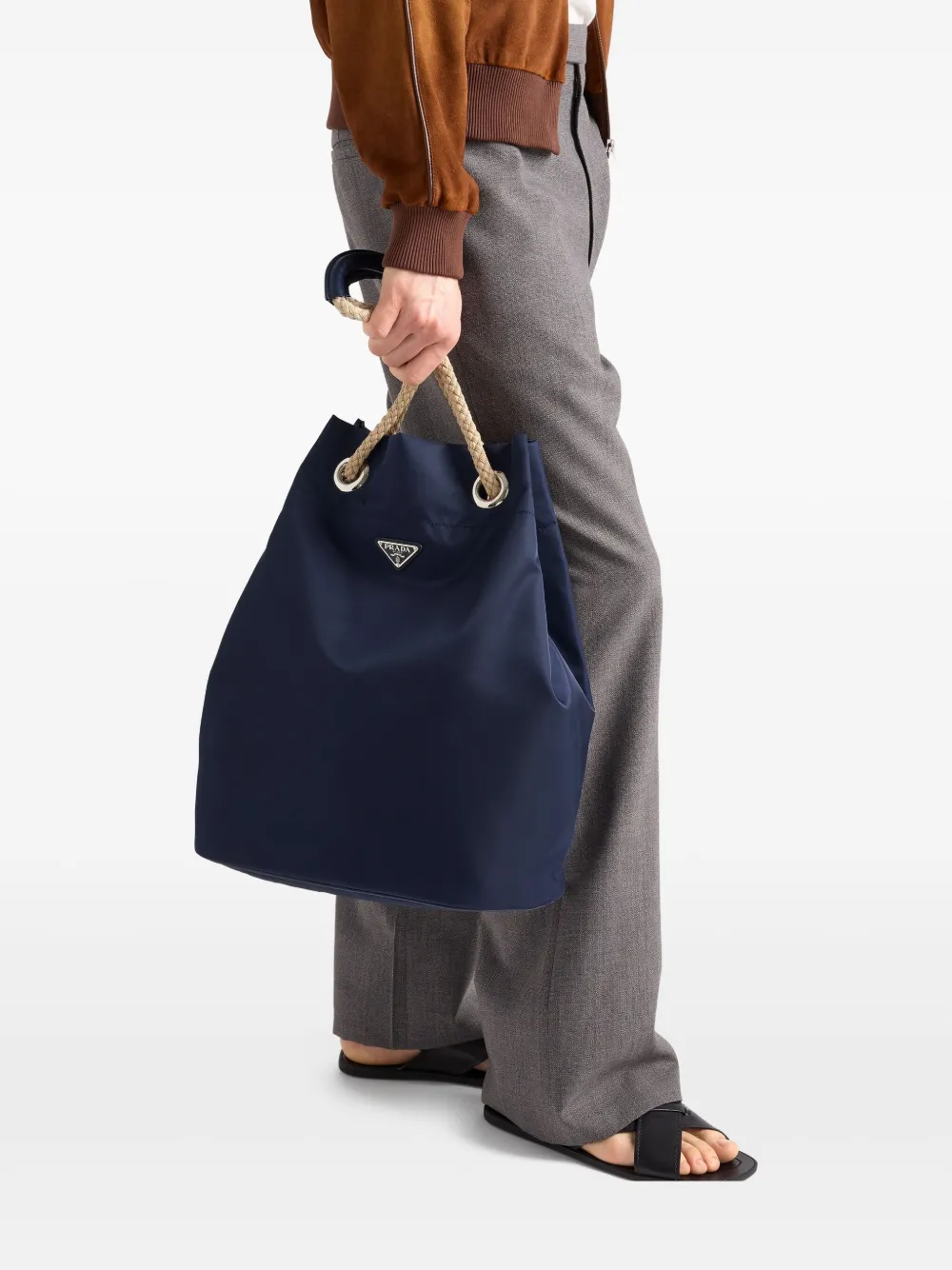 Prada Re-Nylon shopper met trekkoord Blauw