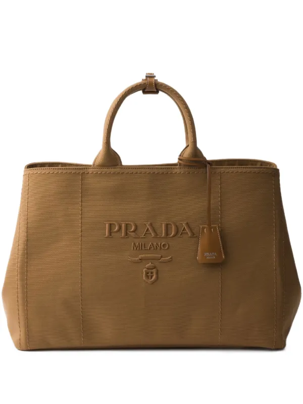 Prada Borsa Tote Con Logo Goffrato Marrone FARFETCH IT