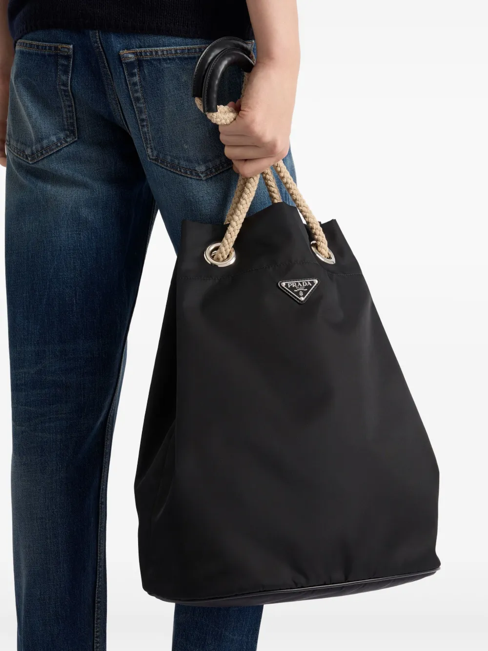 Prada Re-Nylon shopper met trekkoord Zwart