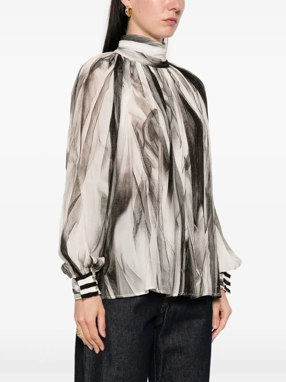 Elisabetta Franchi Blouse met abstracte print Beige