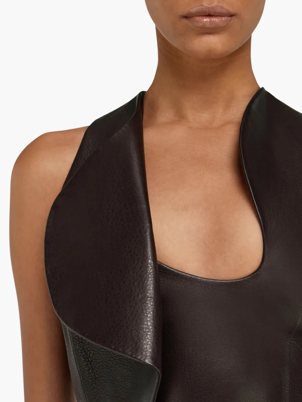 Ferragamo Leather Gilet In Brown