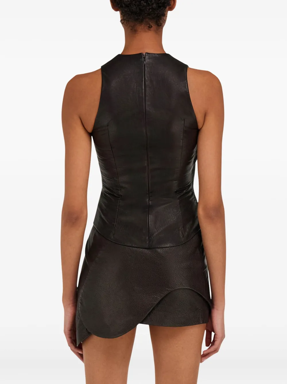 Ferragamo Leather Gilet In Brown