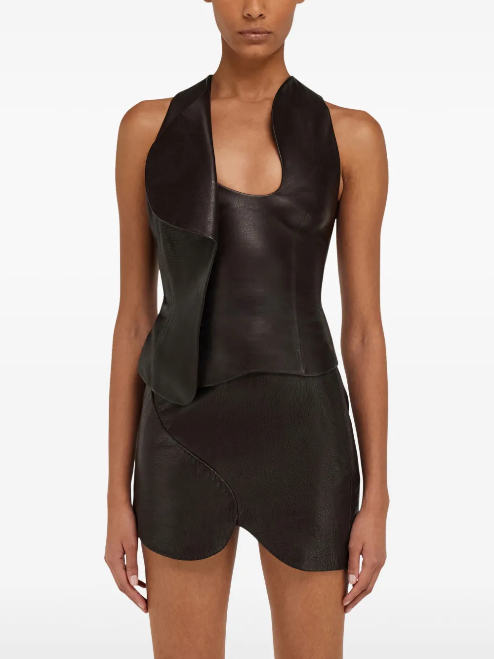 Ferragamo Leather Gilet In Brown