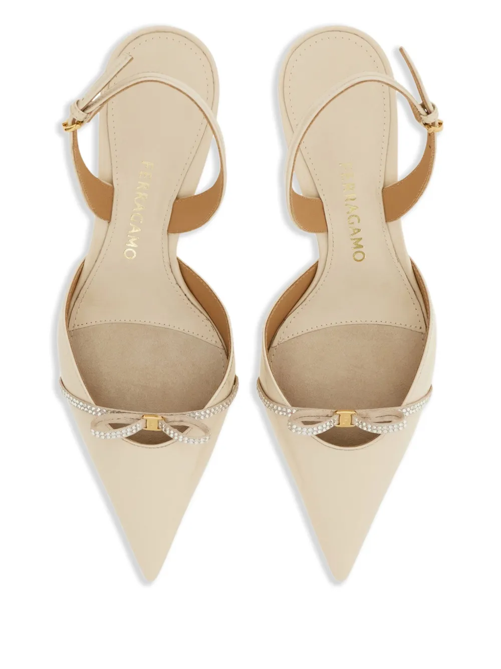 Ferragamo Slingback pumps verfraaid met kristallen Beige