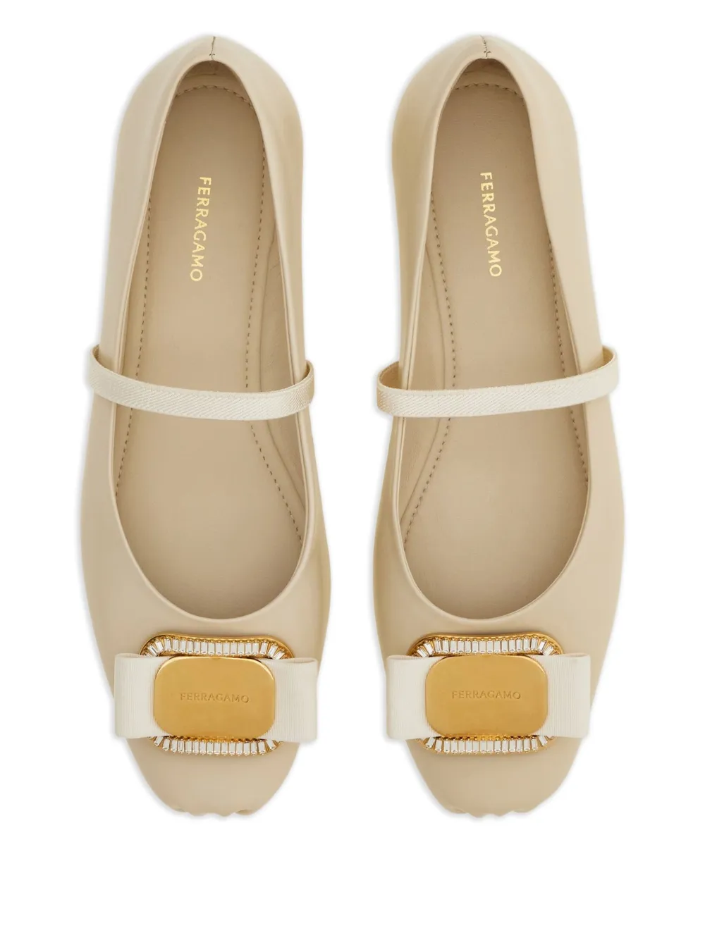 Ferragamo New Vara ballerina's met gespdetail Beige