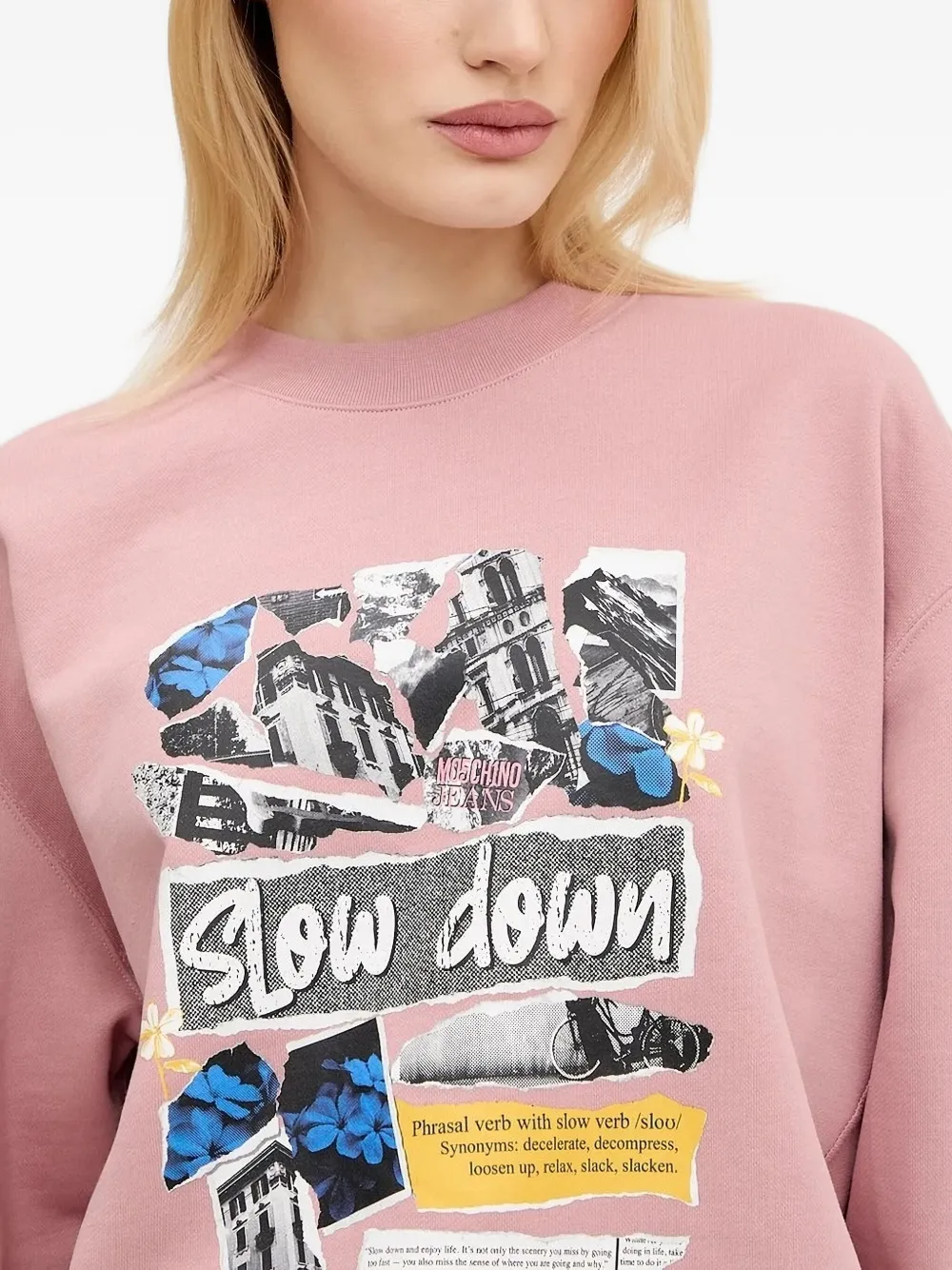 Moschino Collage-print Crew-neck Sweatshirt In Pink