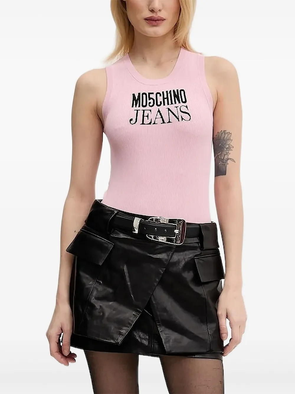 MOSCHINO JEANS ribbed logo tank top | Pink | Image 1