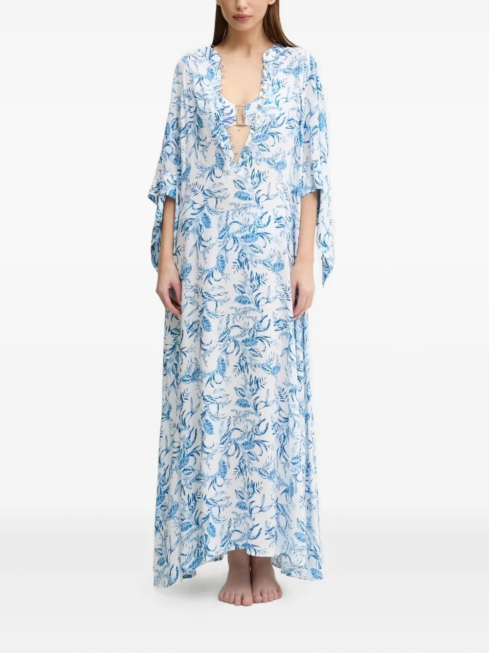 Melissa Odabash Edith strandjurk met bloemenprint Blauw