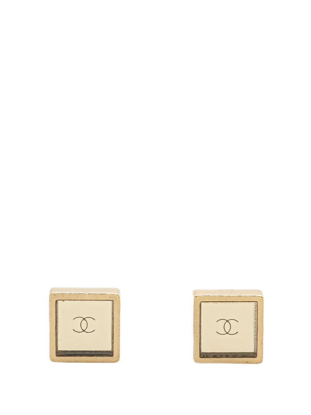 CHANEL Pre-Owned 2001 Gold Plated Square CC Mirror Push Back Earrings costume earrings | Gold | Image 1