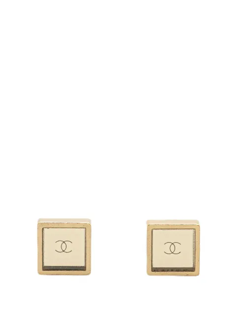 CHANEL Pre-Owned 2001 Gold Plated Square CC Mirror Push Back Earrings costume earrings