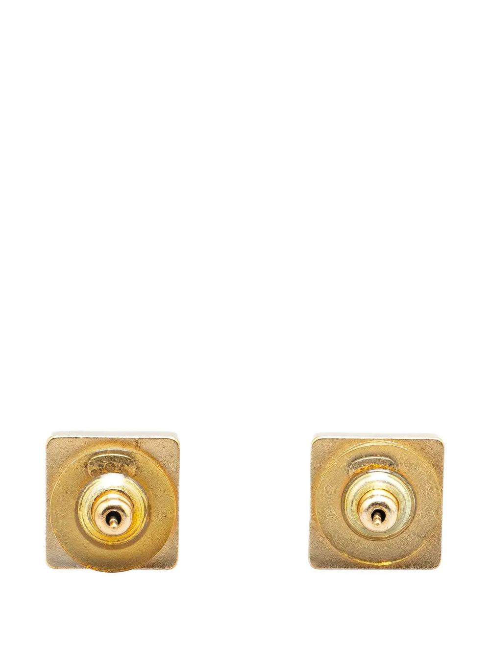 CHANEL Pre-Owned 2001 Gold Plated Square CC Mirror Push Back Earrings costume earrings | Image 2