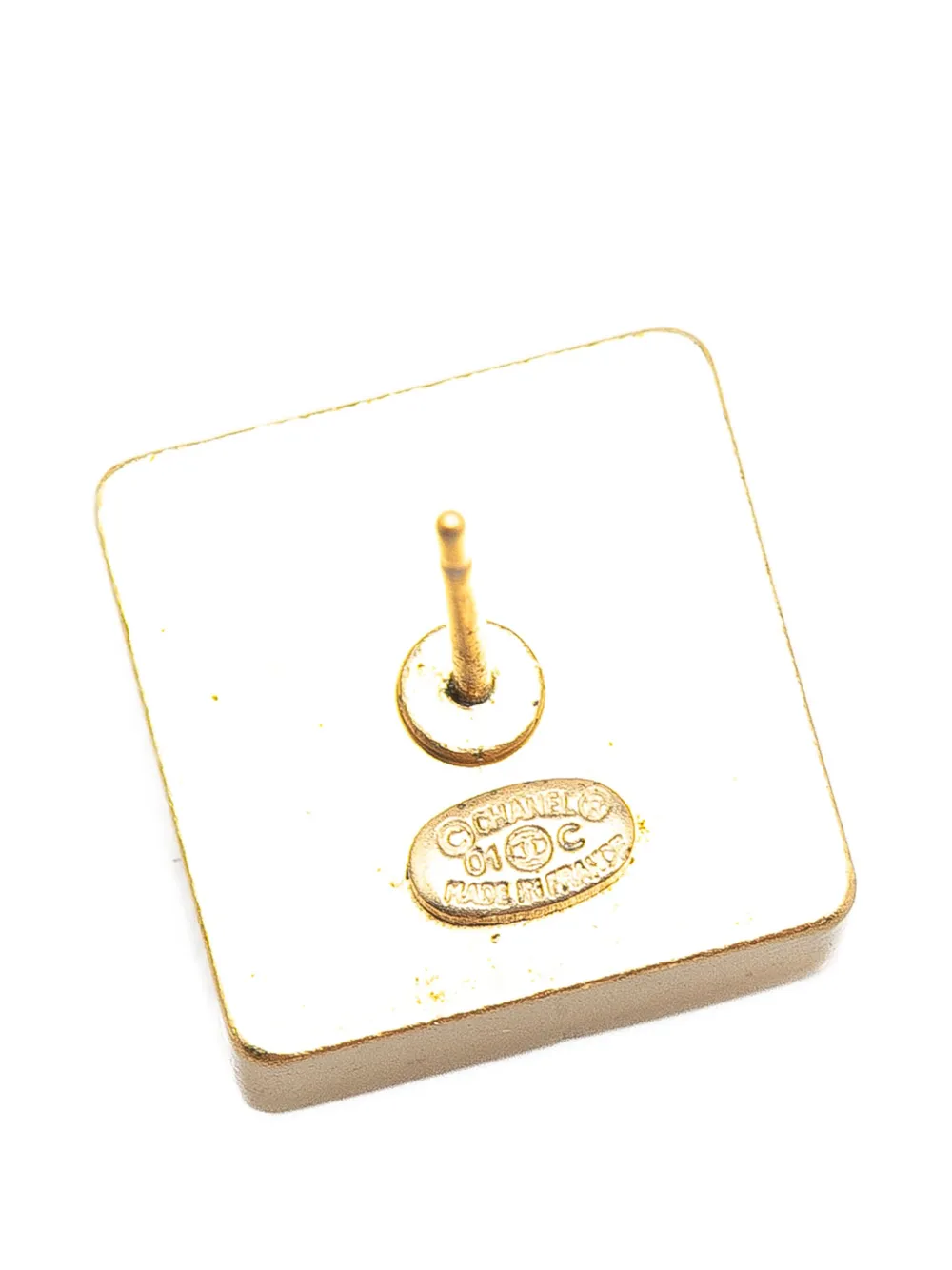 Pre-owned Chanel 2001 Gold Plated Square Cc Mirror Push Back Earrings Costume Earrings