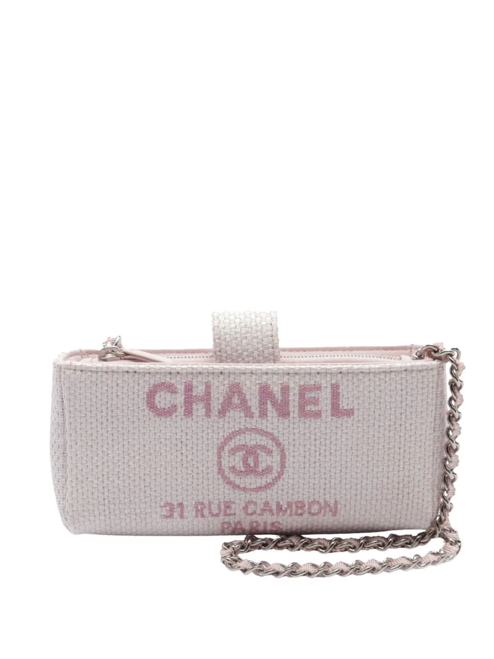 CHANEL Pre-Owned 2016-2017 ラフィア ドーヴィル フォン クラッチオンチェーン ショルダーバッグ - ピンク CHANEL Pre-Owned 2016-2017 ラフィア ドーヴィル フォン クラッチオンチェーン ショルダーバッグ - ピンク