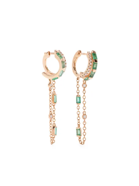 SHAY 18K yellow gold fringed diamond and emerald huggie hoop earrings