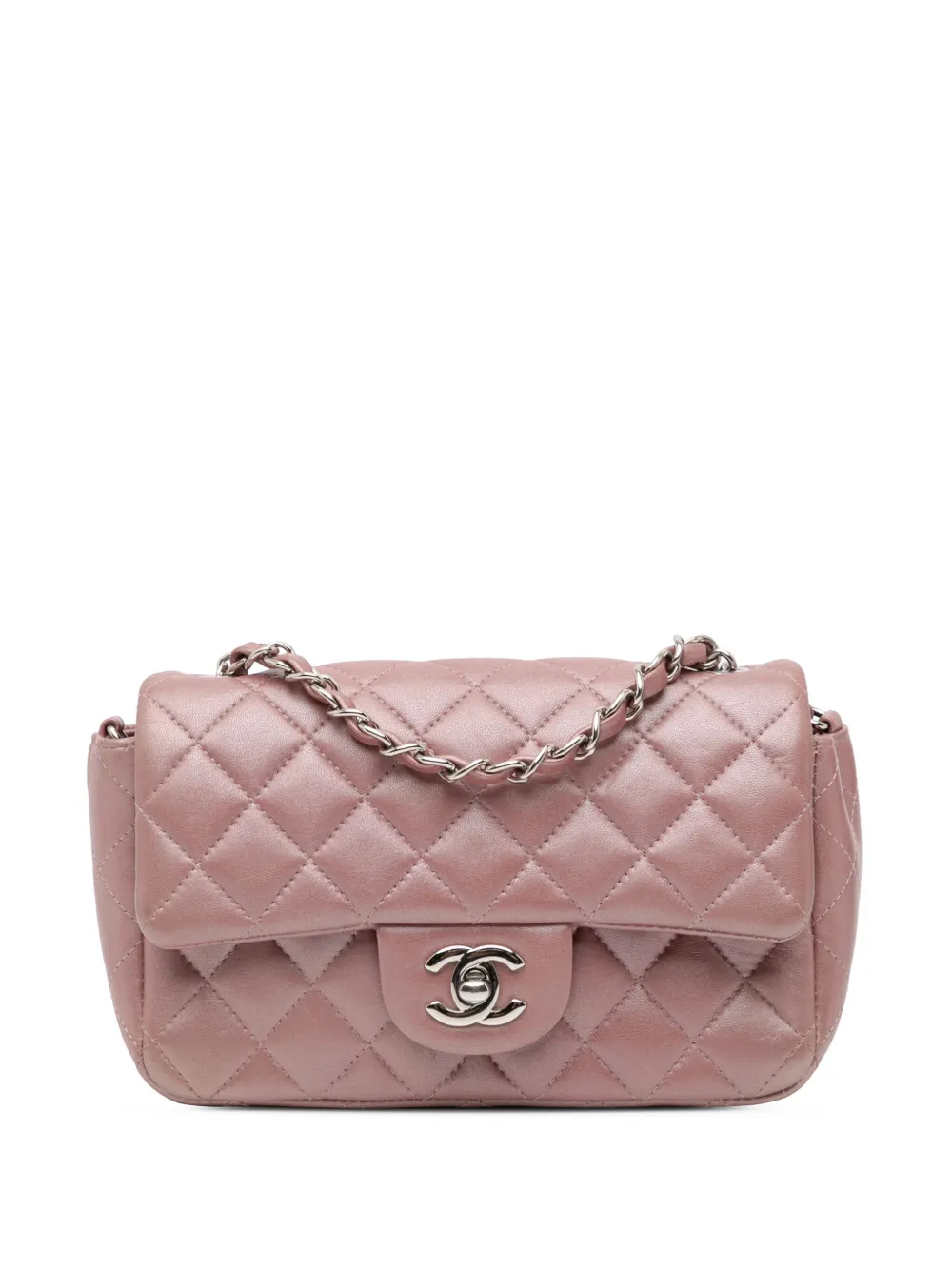 CHANEL Pre-Owned 2017-2018 Mini Rectangular Classic Iridescent Lambskin Single Flap crossbody bag | Pink | Image 1