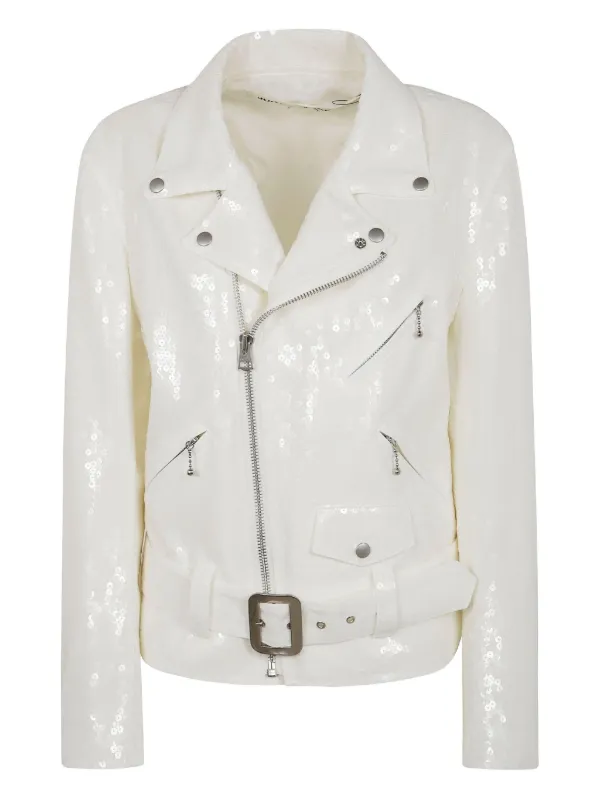 Junya Watanabe Sequinned Biker Jacket in White