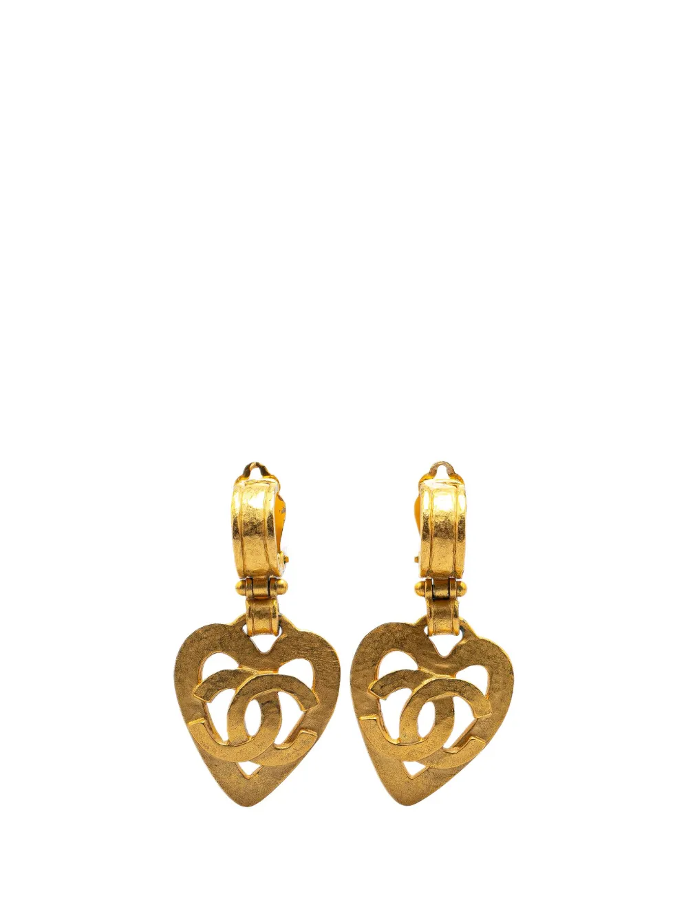 CHANEL Pre-Owned 1995 Gold Plated CC Heart Drop Clip On Earrings costume earrings | Gold | Image 1