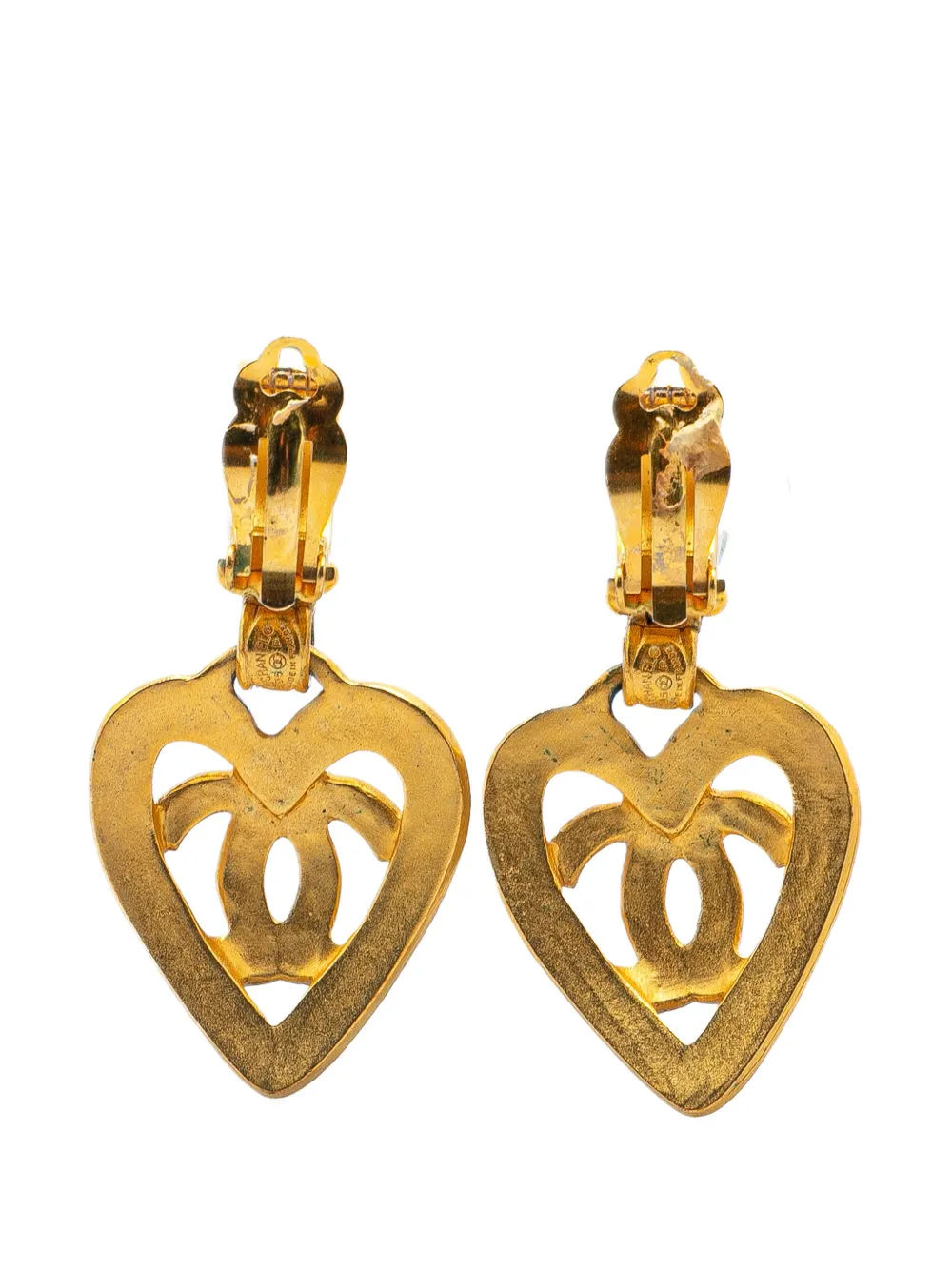 CHANEL Pre-Owned 1995 Gold Plated CC Heart Drop Clip On Earrings costume earrings | Image 2