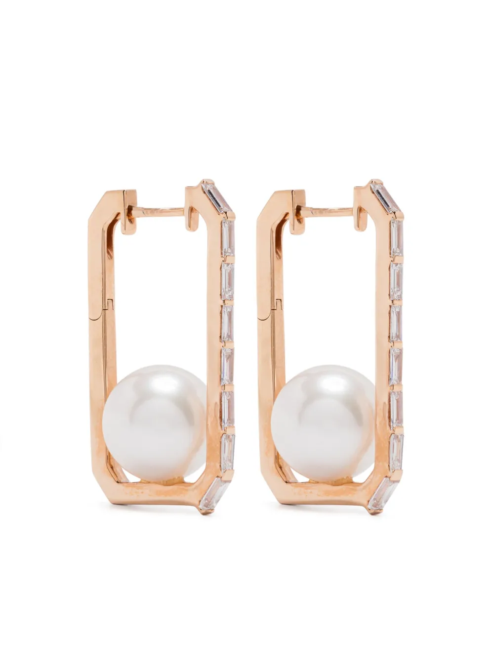 SHAY ダイヤモンド&パール フープピアス 18Kローズゴールド - ピンク SHAY ダイヤモンド&パール フープピアス 18Kローズゴールド - ピンク