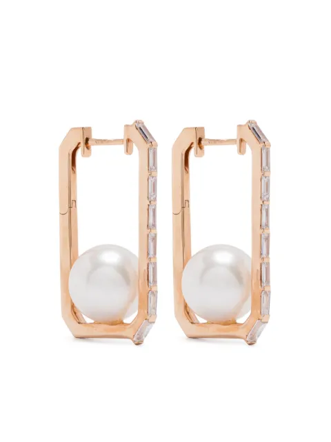 SHAY 18K rose gold diamond and pearl hoop earrings