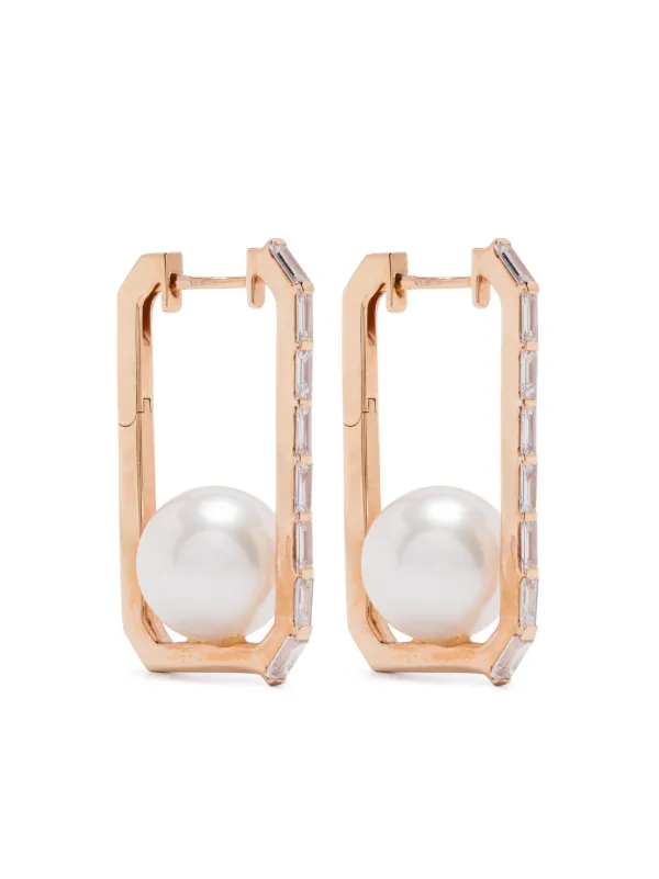Shay 18K Rose Gold Diamond and Pearl Hoop Earrings in Pink