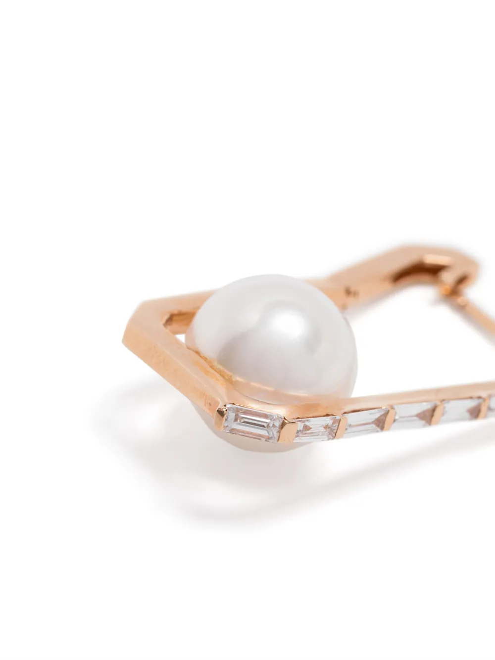 Shay 18K Rose Gold Diamond and Pearl Hoop Earrings in Pink, view 3
