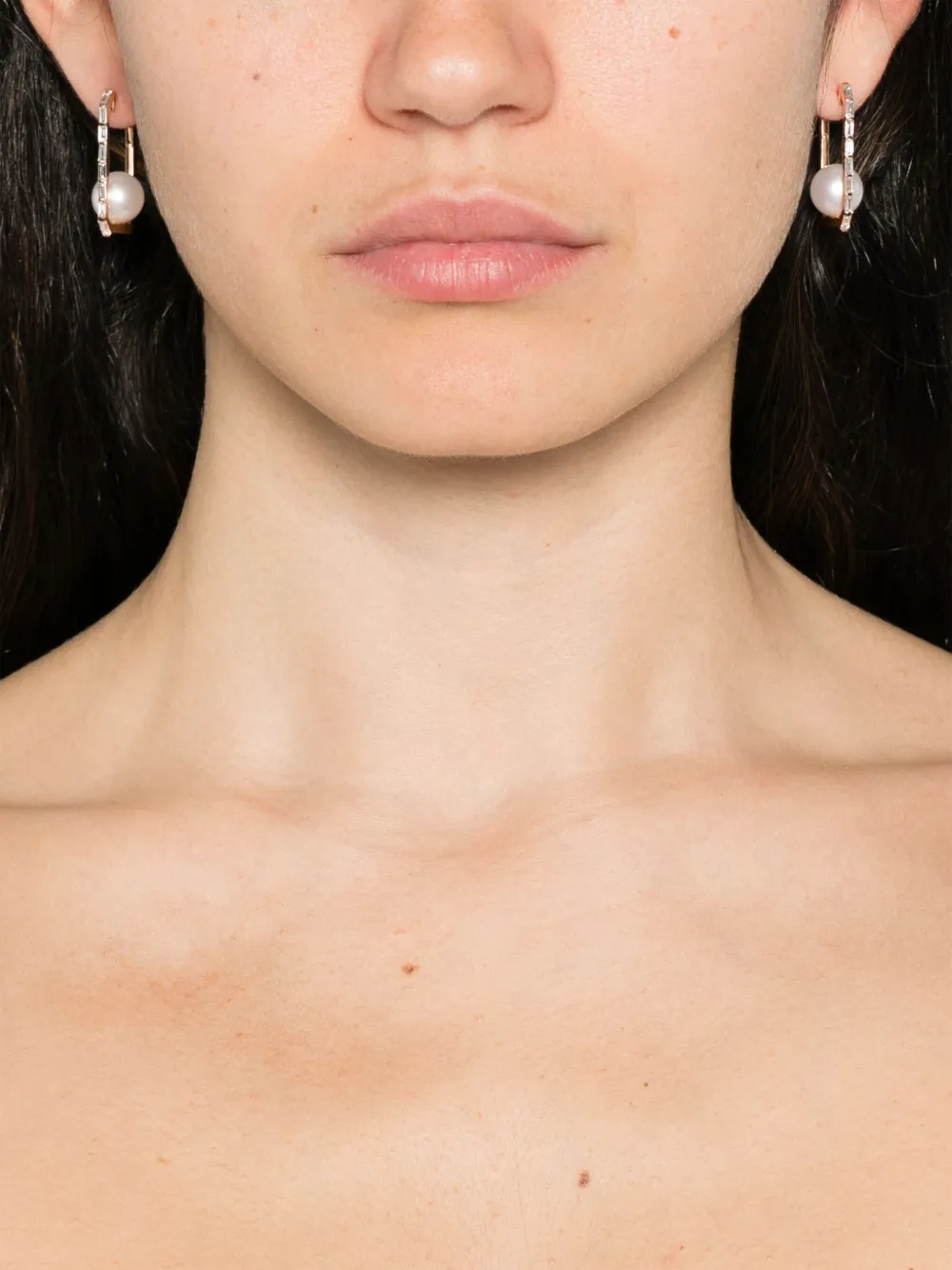 SHAY 18K rose gold diamond and pearl hoop earrings | Image 2
