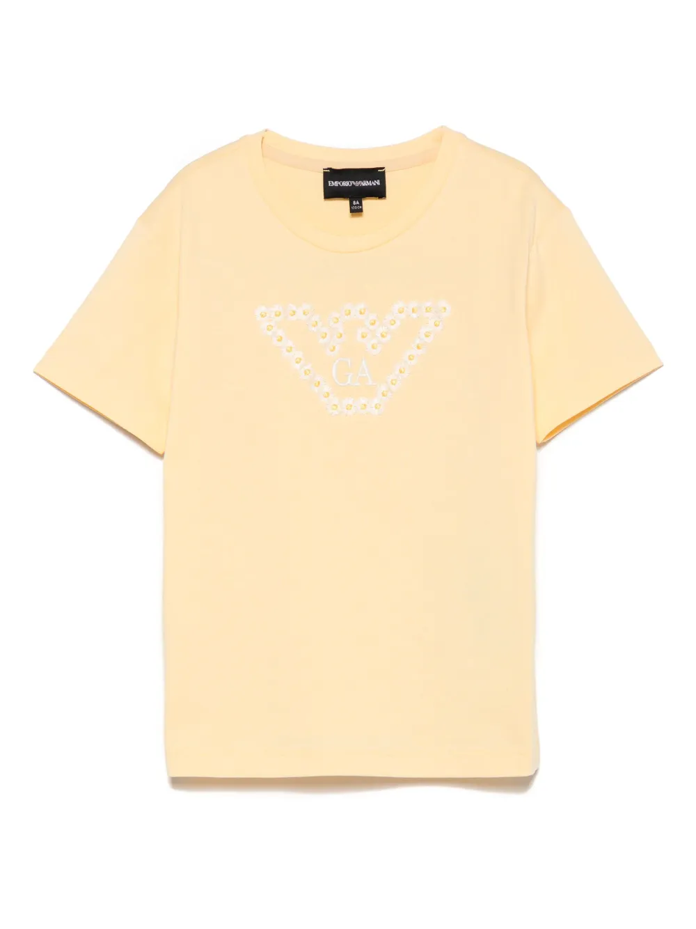 Shop Emporio Armani Daisy-embellishment Cotton T-shirt In Yellow