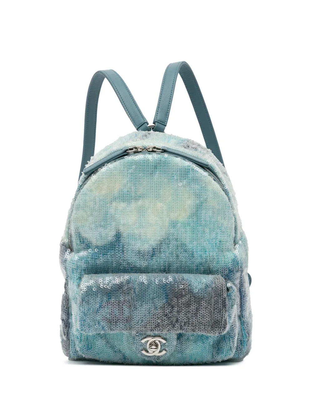 Pre-owned Chanel 2018 Mini Sequins And Lambskin Waterfall Backpack In Blue