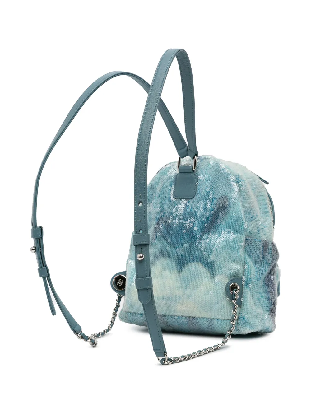 Pre-owned Chanel 2018 Mini Sequins And Lambskin Waterfall Backpack In Blue